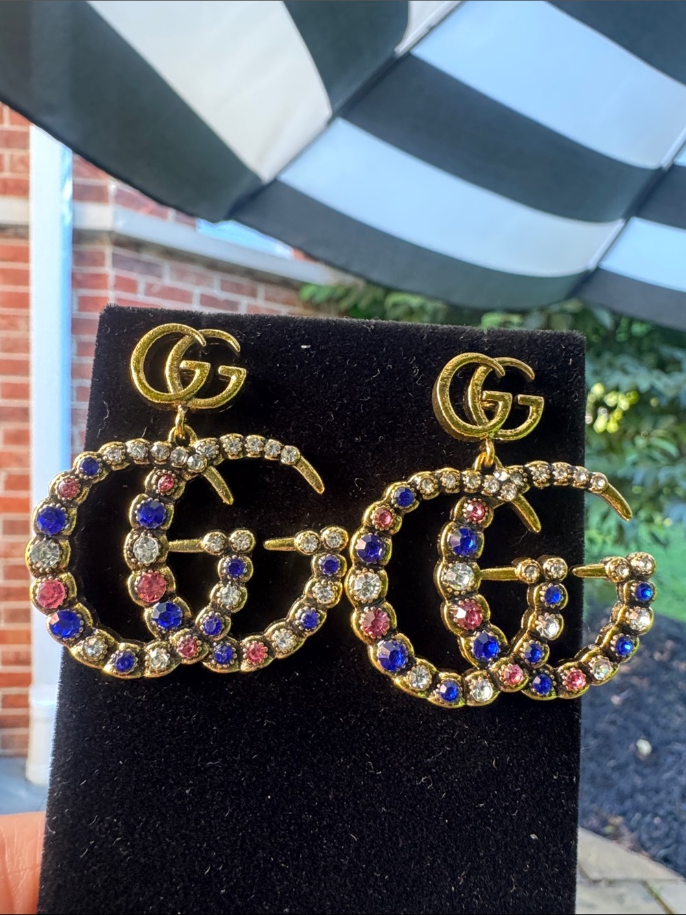 Earrings Gold-Tone Crystal Drop Earrings with Blue and Pink Stones